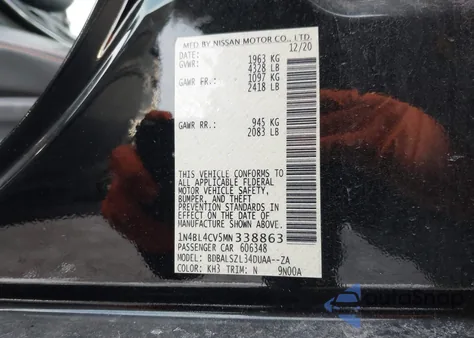 2021 Nissan Altima Sr Fwd from USA, damaged, VIN 1N4BL4CV5MN338863